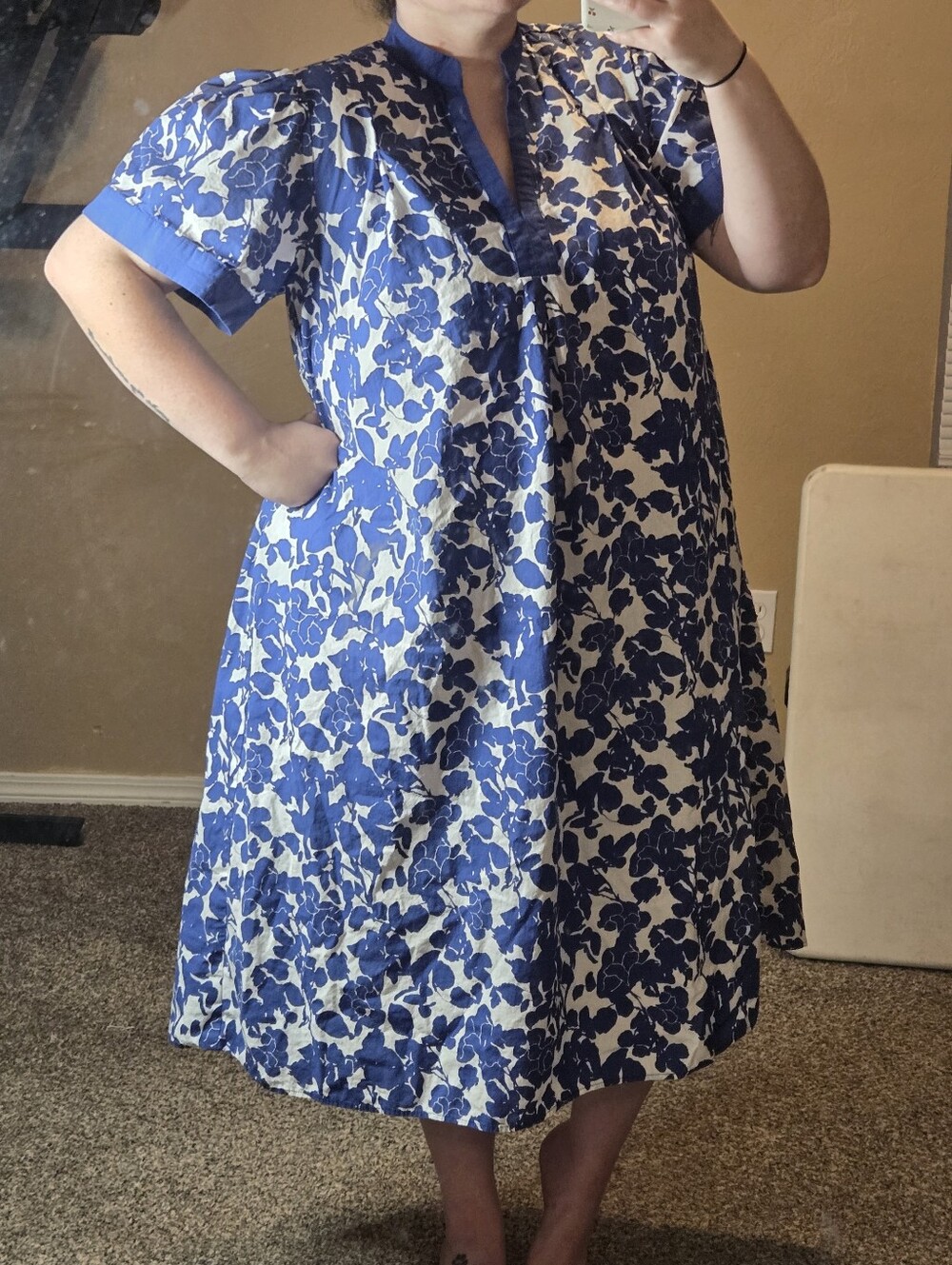 Pinch Blue & White Floral V-Neck Short Sleeved Long Dress Women's XL
